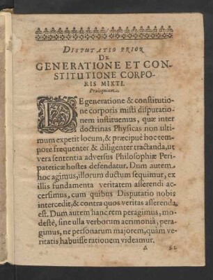 Disputatio Prior De Generatione Et Constitutione Corporis Mixti.