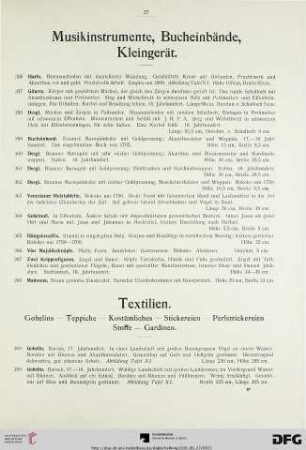 Musikinstrumente, Bucheinbände, Kleingerät (Nr. 356-368)