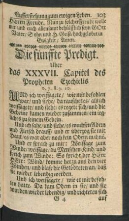 Die fünffte Predigt. Uber das XXXVII. Capitel des Propheten Ezechielis