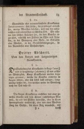 Dritter Abschnitt. Von den kurzen und langwierigen Krankheiten.