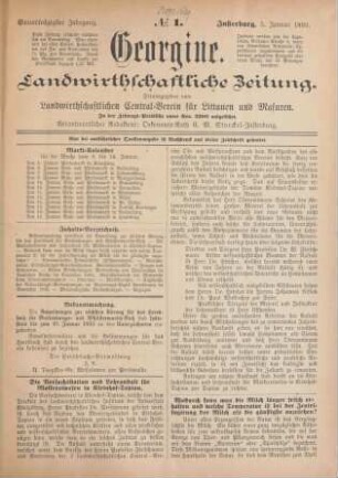 Einundsechzigster Jahrgang. No. 1. Insterburg, 5. Januar 1893.
