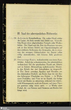 III. Saal der altertümlichen Bildwerke