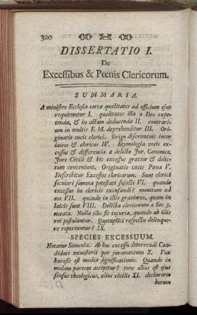 De Excessibus [et] Pœnis Clericorum : Dissertatio I.