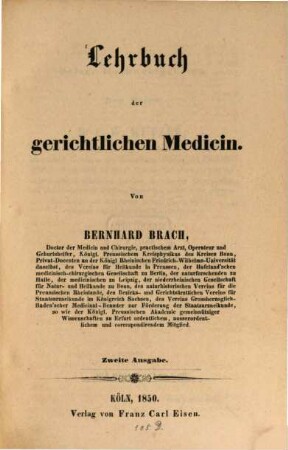 Lehrbuch der gerichtlichen Medicin