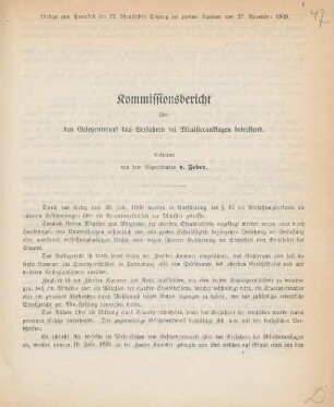 Kommissionsbericht über den Gesetzentwurf das Verfahren bei Ministeranklagen betreffend