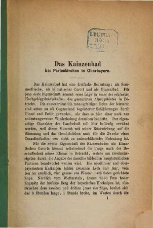 Das Kainzenbad bei Partenkirchen in Oberbayern : (Separat-Abdruck aus dem "Aerztlichen Intelligenzblatt.")