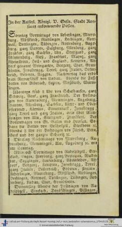 In der Kaiserl. Königl. V. Oest. Stadt Konstanz ankommende Posten.