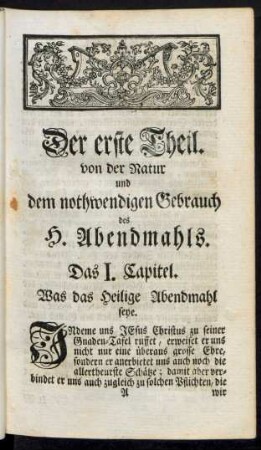 Das I. Capitel. Was das Heilige Abendmahl seye