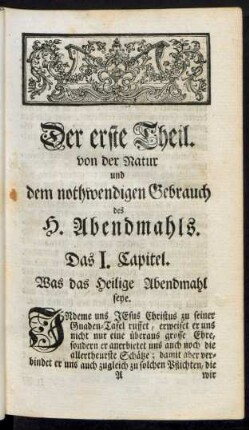 Das I. Capitel. Was das Heilige Abendmahl seye