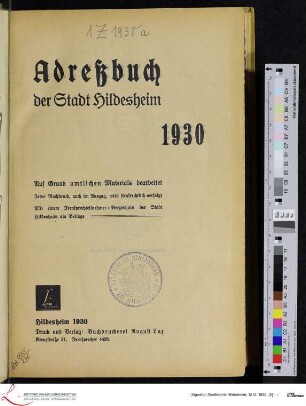 1930: [1930] Adreßbuch der Stadt Hildesheim : 1930