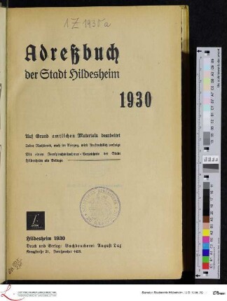 1930: [1930] Adreßbuch der Stadt Hildesheim : 1930