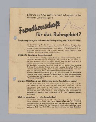 "Fremdherrschaft für das Ruhrgebiet?"