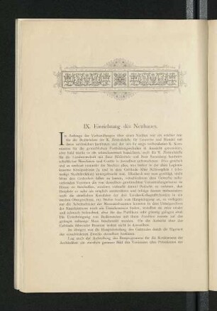 IX. Einrichtung des Neubaues