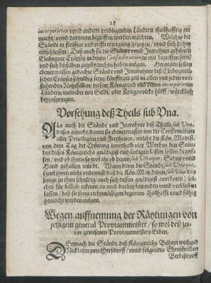 Vorsehung deß Theils sub Una.