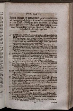 XXVI. Kurtzer Auszug der vornehmsten Contraventionum und Gravaminum Religionis, so den Ständen und Unterthanen A.C. im Stifft Hildesheim wider den Haupt- und Neben-Reces ...