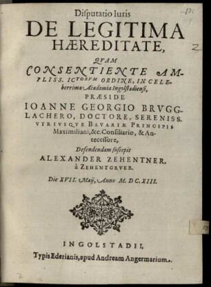 Disputatio Iuris De Legitima Haereditate