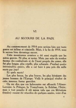 VI Au secours de la paix