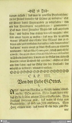 Cap. III. Von der Liebe Gottes