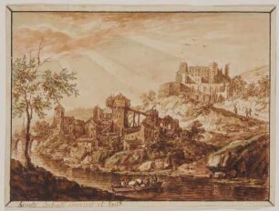Stadt und Schlossruine am Fluss