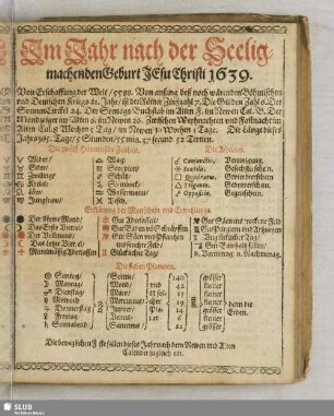 Im Jahr nach der Seeligmachenden Geburt Jesu Christi 1639