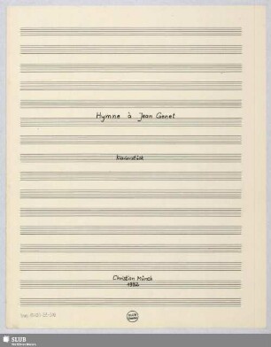 Hymne à Jean Genet - Mus.15480-ZZ-508 : Klavierstück ; pf