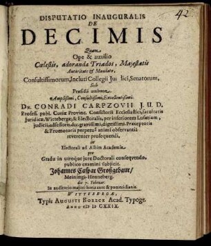 Disputatio Inauguralis De Decimis