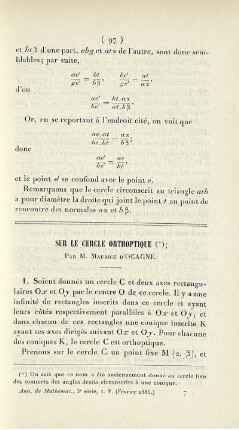Sur le cercle orthoptique.