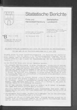 Wahlbeteiligung und Stimmabgabe nach Alter und Geschlecht der Wahlberechtigten bei der Wahl zu den Bezirksversammlungen am 4. Juni 1978 : Lfd. Nr. 11