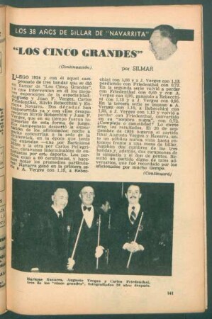 "Los Cinco Grandes" - (Continuación) : Los 38 años de billar de "Navarrita"