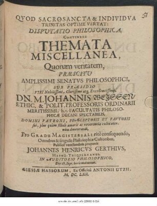 Disputatio Philosophica, Continens Themata Miscellanea