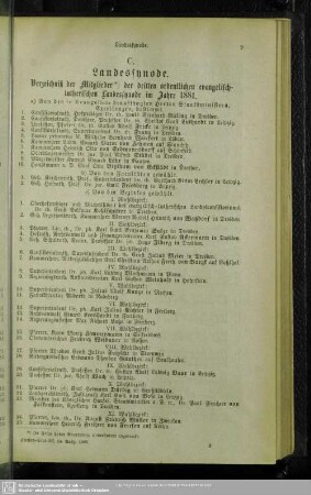 C. Landessynode : Verzeichnis der Mitglieder der dritten ordentlichen evangelisch-lutherischen Landessynode im Jahre 1881