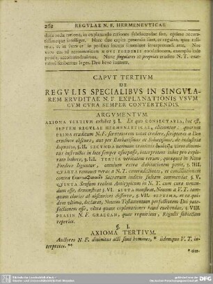 Caput Tertium De Regulis Specialibus In Singularem Eruditae N.F. Explanationis Usum Cum Cura Semper Convertendis