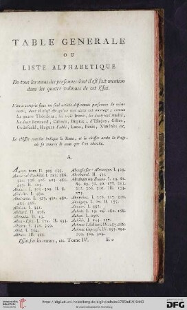 Table générale ou liste alphabétique