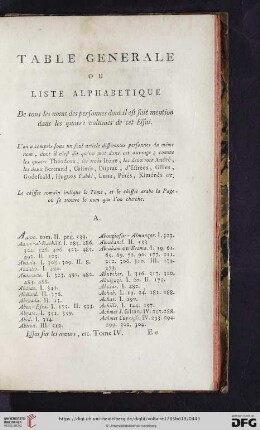 Table générale ou liste alphabétique