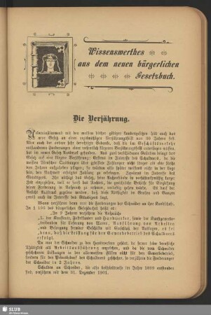 Wissenswerthes aus dem neuen bürgerlichen Gesetzbuch : Die Verjährung