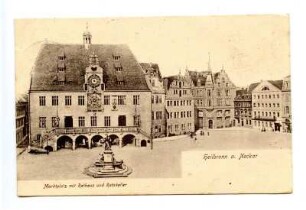 "Marktplatz mit Rathaus und Ratskeller", Robert-Mayer-Denkmal, Marktplatz 9, 10 und 11 (Hotel Falken)