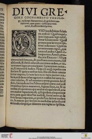 Divi Gregorii cognomento Theologi, episcopi Nazanzeni, de grandinis uastatione, cum pater episcopus reticeret, Ruffino interprete