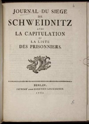 Journal Du Siege De Schweidnitz : Avec La Capitulation Et La Liste Des Prisonniers