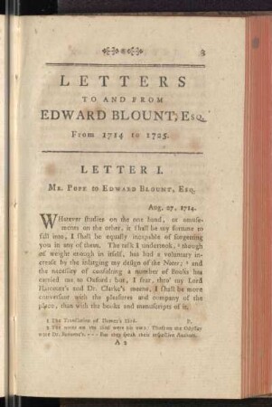 Letters To And From Edward Blount, Esq.