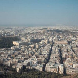 Athen, Parlament, Syntagma-Platz, Akropolis, Blick vom Lykabettos auf Parlament, Syntagma-Platz, Akropolis und Piräus. Ott. 9