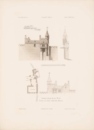 Burg Cochem: Grundriss, Ansichten (aus: Architektonisches Skizzenbuch, H. 137/2, 1876)