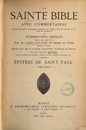 Épitres de Saint Paul