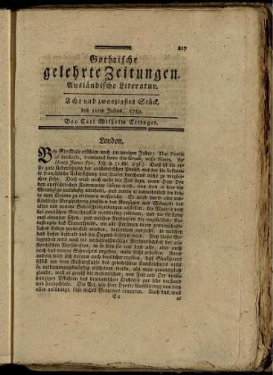 Acht und zwanzigstes Stück, den 11ten Julius, 1789.