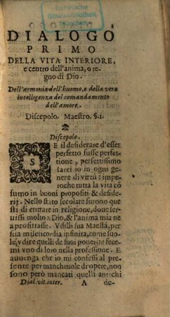 Dialoghi Della Vita Interiore, Overo, Del Conqvisto del spiritual Regno di Dio : Che, secondo il Santo Vangelo, è dentro di noi medesimi, [1]