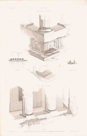Grabsgrotte, Beni-Hassan / Theseus-Tempel (Hephaisteion), Athen: Details (aus: Atlas zur Zeitschrift für Bauwesen, hrsg. v. G. Erbkam, Jg. 29, 1879)