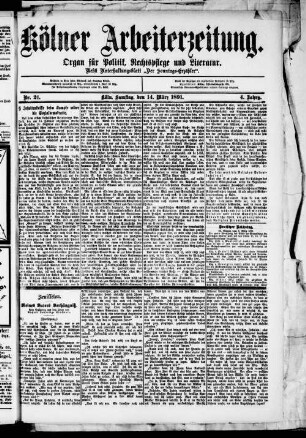 Kölner Arbeiterzeitung. 1888-1892