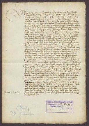 Bischof Erasmus von Straßburg bestätigt die Rechte und Freiheiten der Stadt Offenburg.