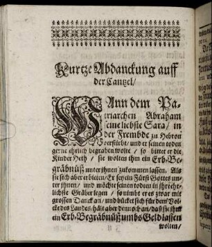 Kurtze Abdanckung auff der Cantzel