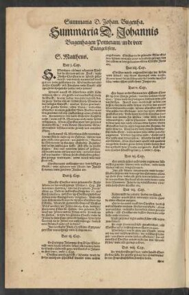 Summaria D. Johannis Bugenhagen Pomerani/ in de veer Evangelisten.