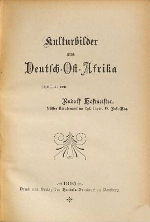 Kulturbilder aus Deutsch-Ost-Afrika